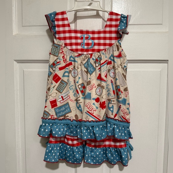 Other - “B” Monogrammed 3T Back To School Girls Shorts Outfit Ruffles Polka Dot Gingham